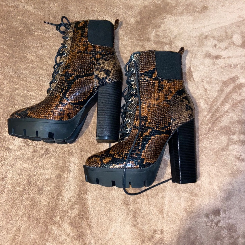 Vegan Friendly Snake Skin Lace Up Boot